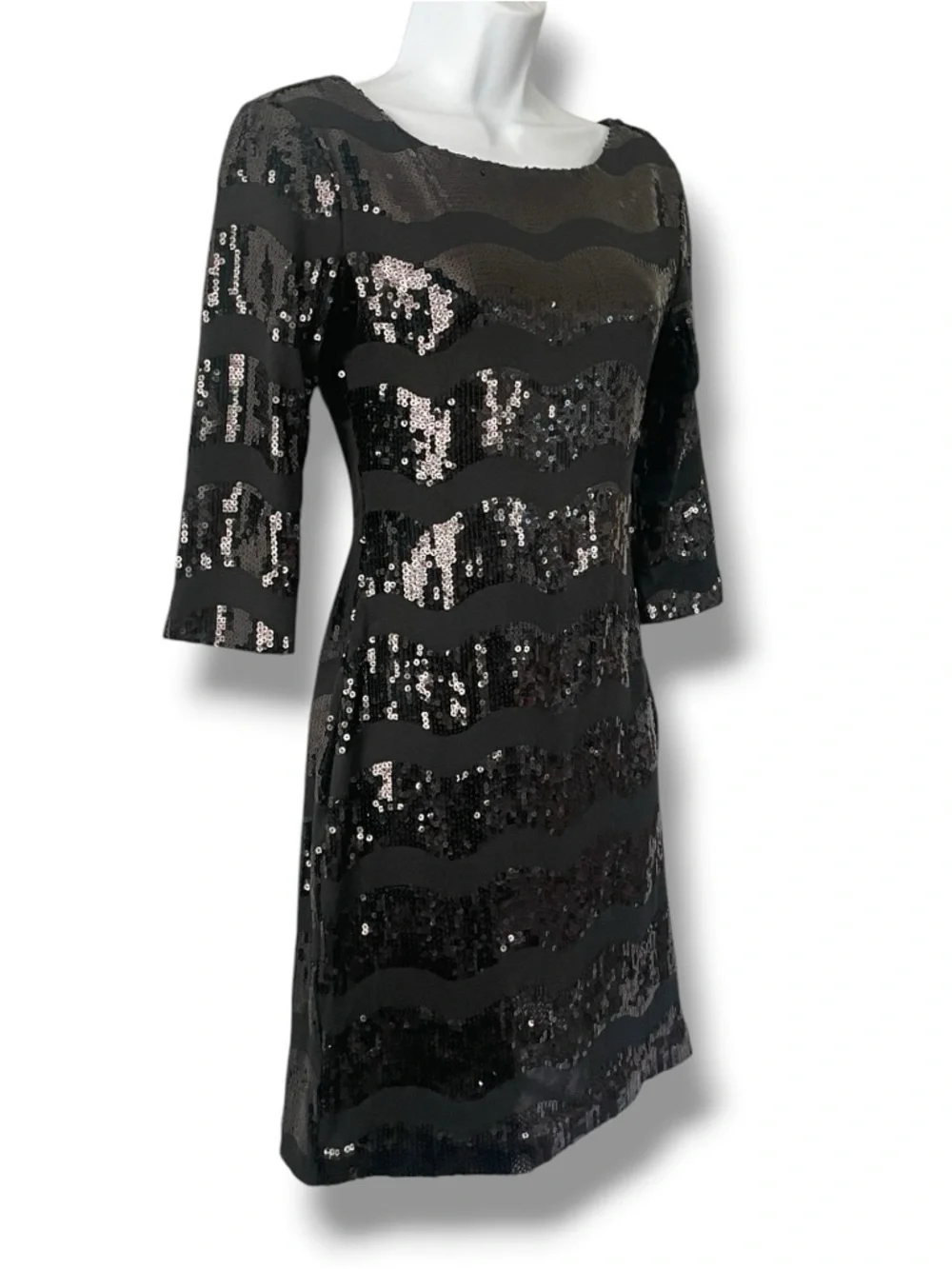 Charlotte Russe Black Sequin Cocktail Dress Bodycon 3/4 Sleeve Holiday Party - Picture 2 of 6